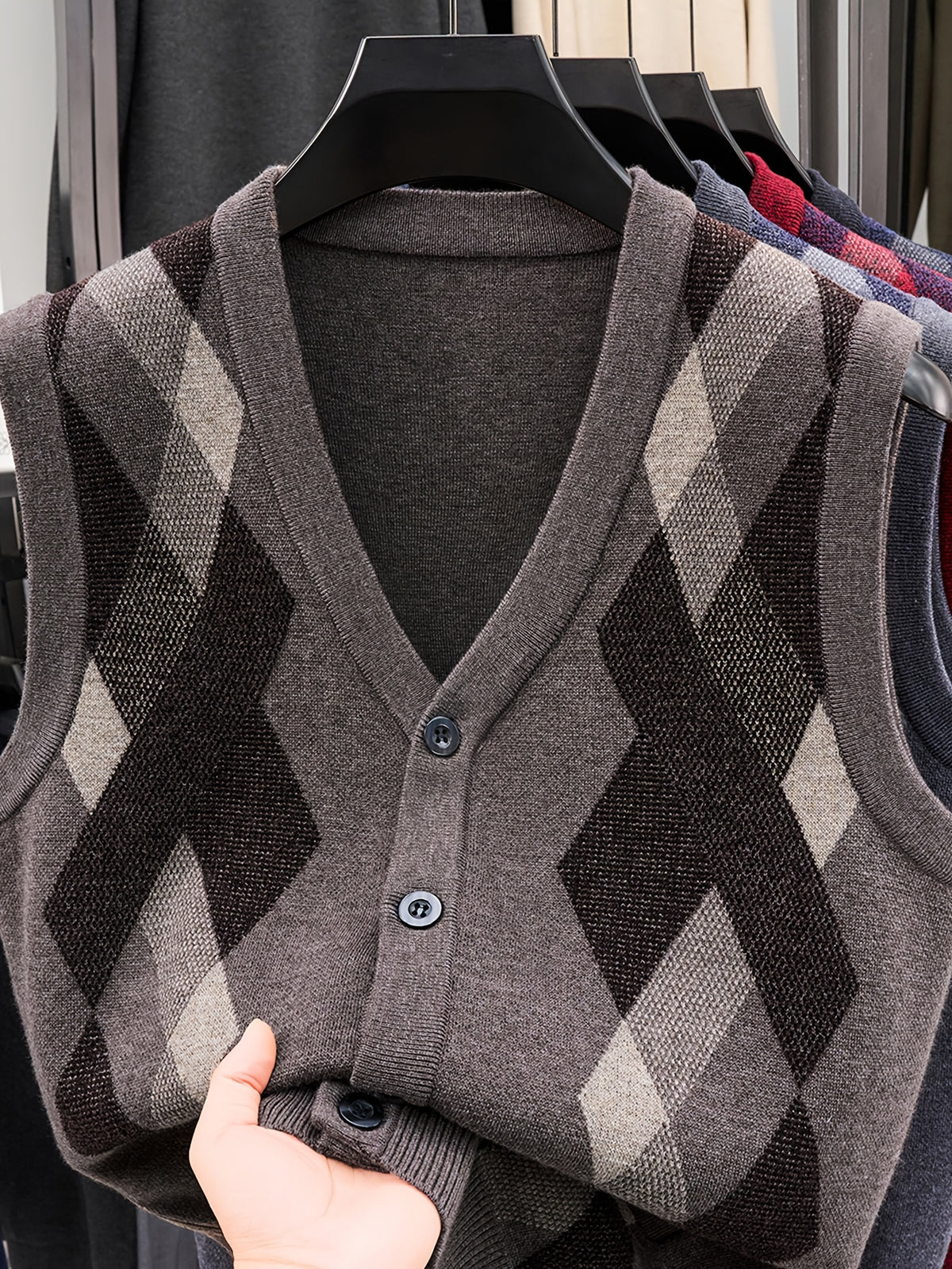 Men's Business Casual Button-Up Knit Sweater Vest - Camel