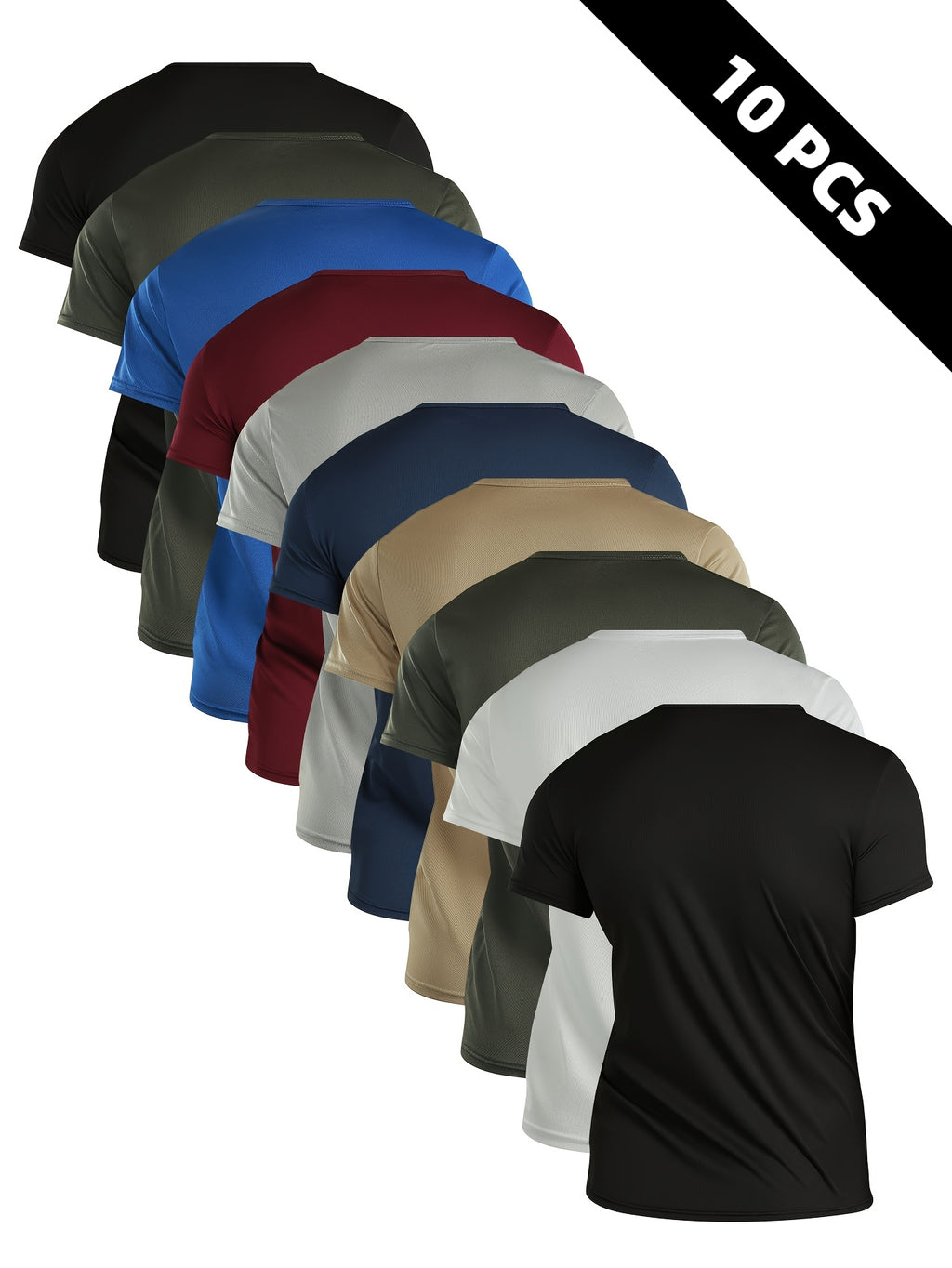 10pcs pc, 2026 New Summer Men'S Breathable Moisture-Wicking Quick-Dry Sailor Collar Short Sleeve T-Shirt, Solid Color Regular Sports Top, Best Gift for Father'S Day - 10 Color Combination 1