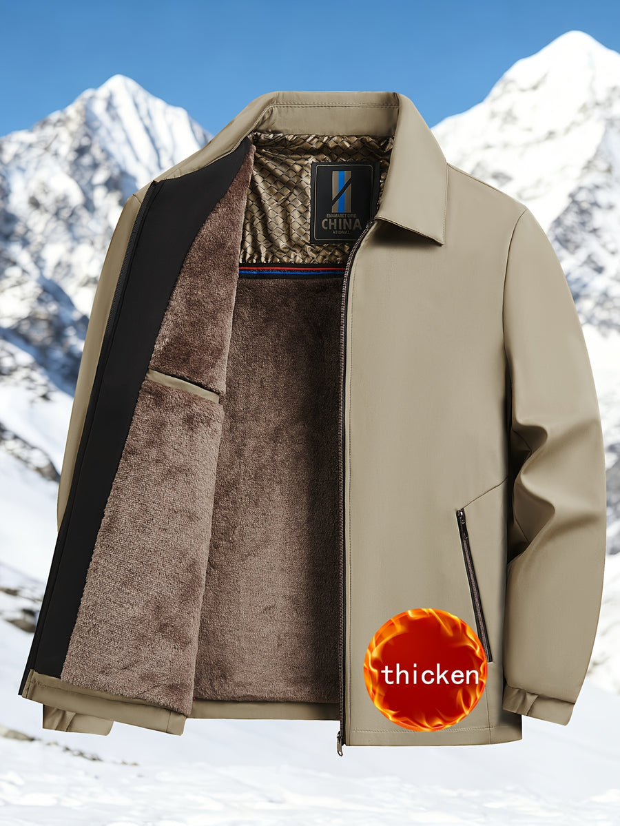 Pearson OBM Autumn/Winter Men's -Lined Thickened Jacket Coat for Middle-Aged and Elderly Men, Business Casual, Gift for Husband, Gift for Dad, Middle Eastern Apparel, Casual Sportswear - Khaki