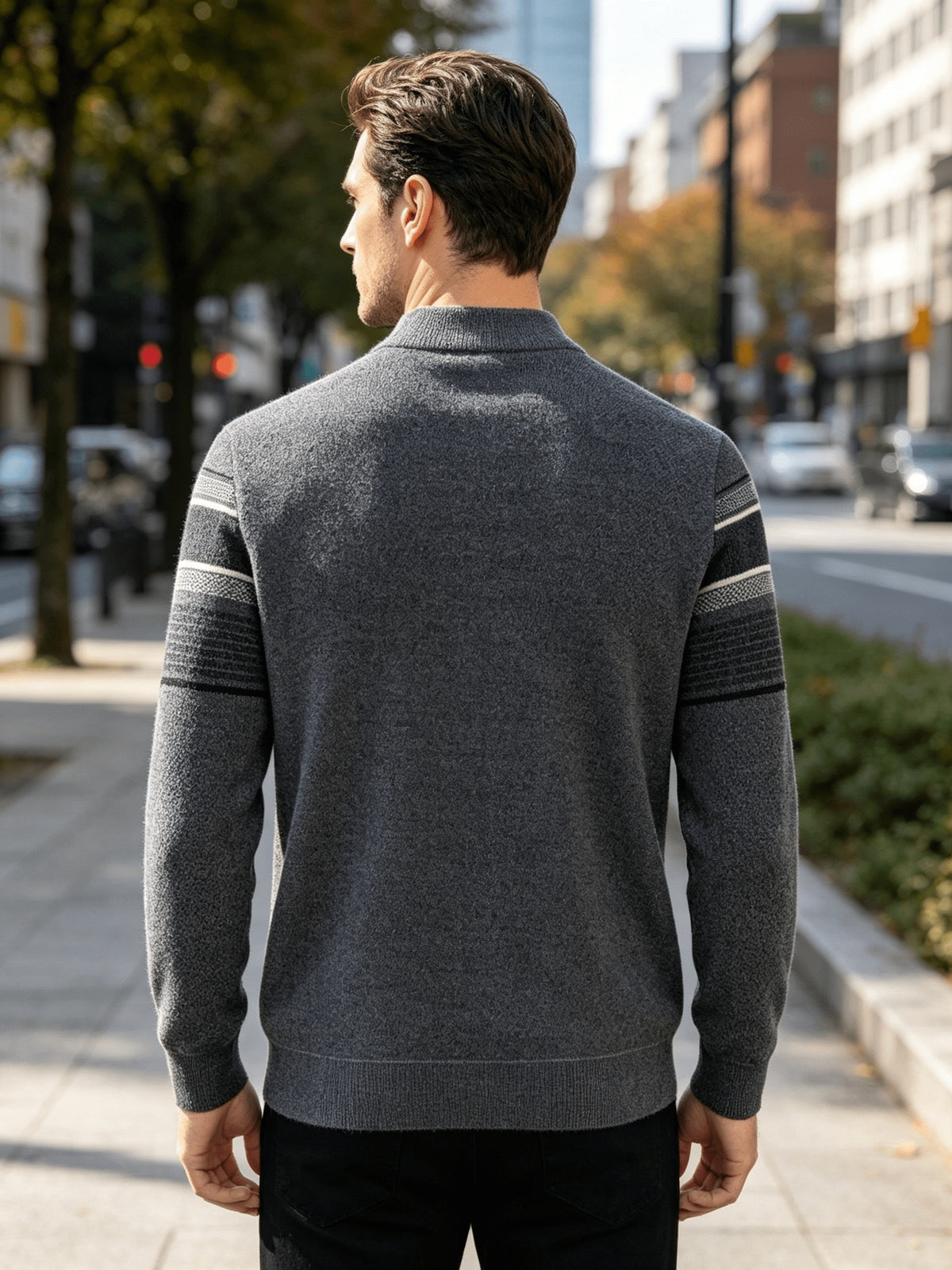 Winter New Men'S Fleece Thickened Semi-High Neck Jacquard Sweater Warm Comfortable All-In-One Plush Men'S Top Winter Cold-Proof - Grey