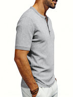 Men'S Loose Casual Henley Short-Sleeve Shirts for Summer - Light Grey