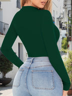 Women'S Long-Sleeve Jumpsuit with a Deep V-Neck And Zipper, Perfect for Autumn And Winter Outings - Dark Green