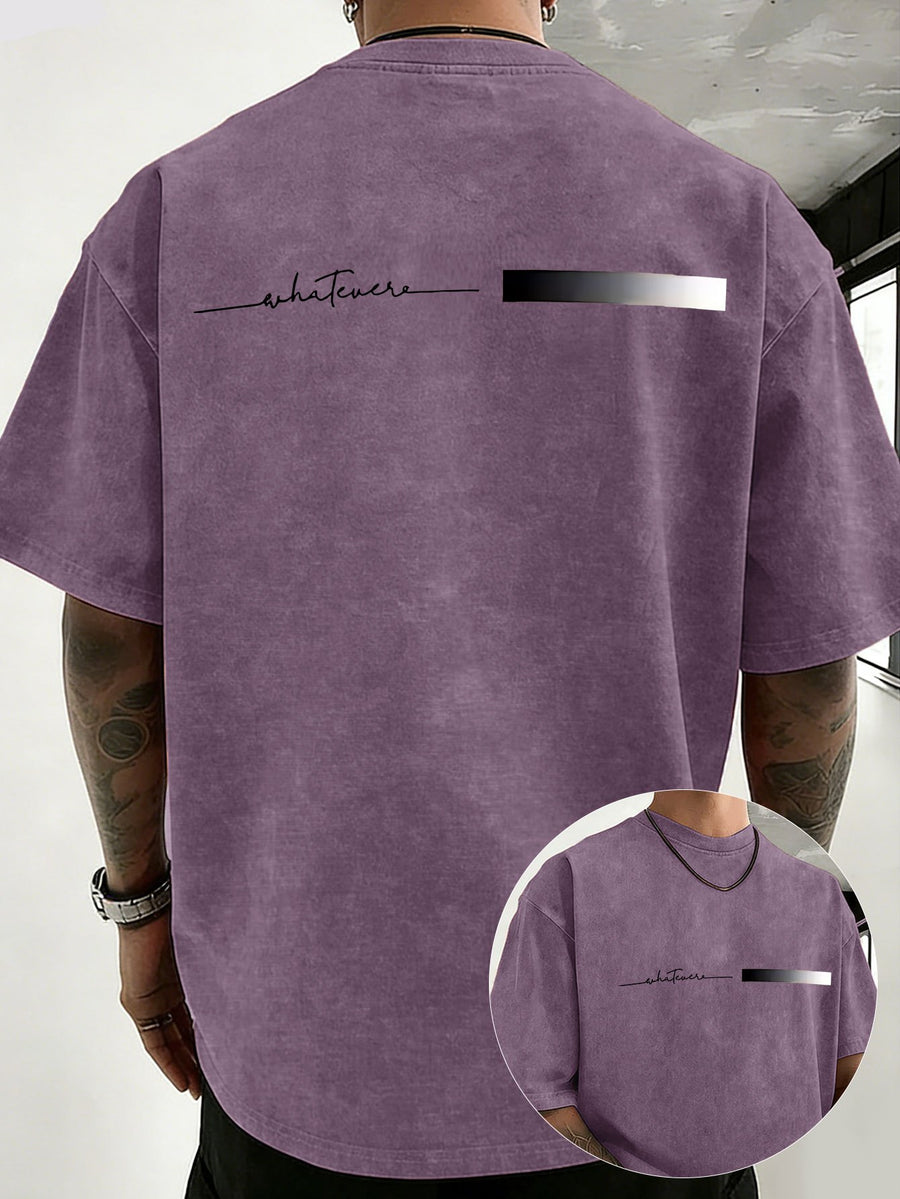 Midsummer Holiday Style Unisex T-Shirt, Pure Washed Distressed, Double-Sided Print, Breathable And Sweat-Absorbent, Loose Fit for Outdoor Hiking Sports Trendy Casual Short Sleeve, Sweat-Resistant - Purple