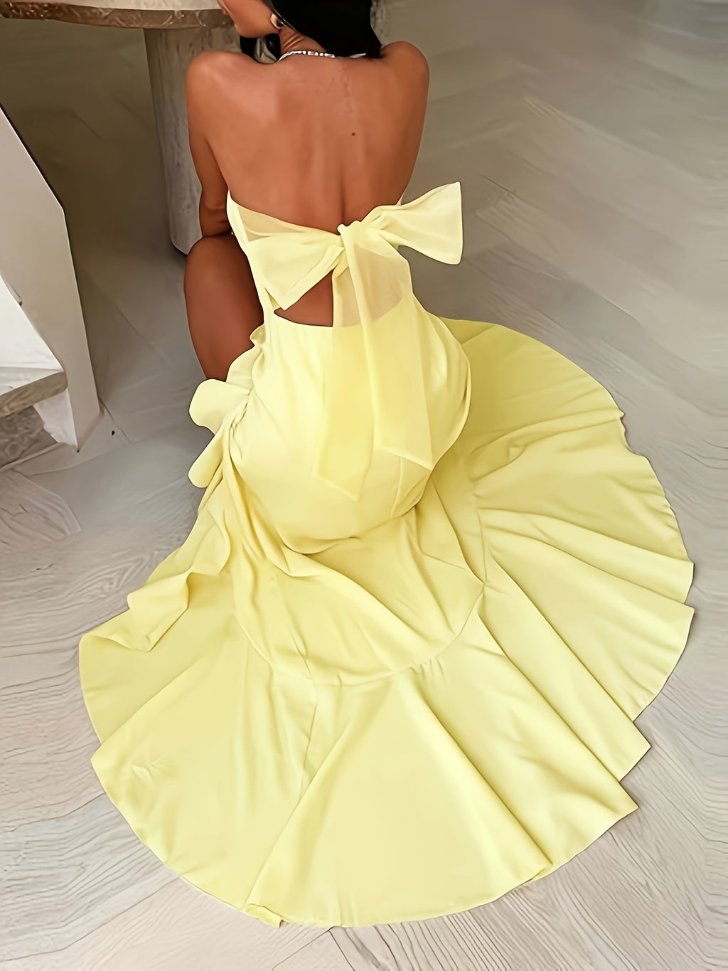 WY260312036 Anji Ruffle Strapless Long Bridesmaid Dress - 【Light Yellow】