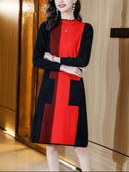 Autumn And Winter Women'S Dress Winter New Style Dress High-End Mid-Length Pullover Sweater Dress - Red