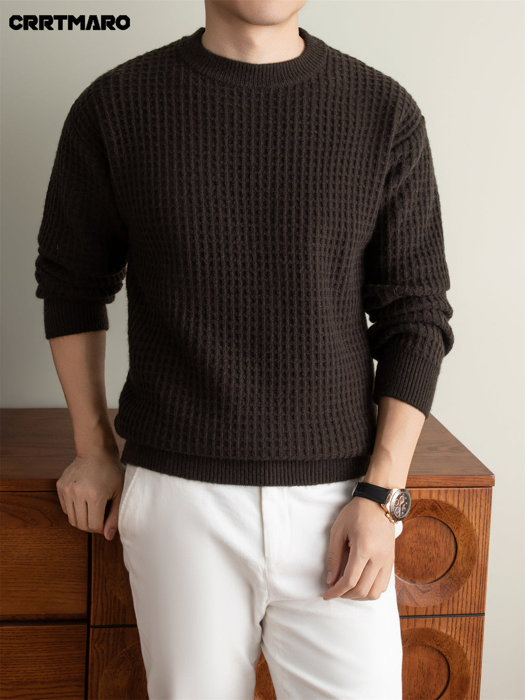 Men'S Heavyweight Thick Crew Neck Pullover Sweater, Warm Casual Layering Top for Fall And Winter - Coffee Color