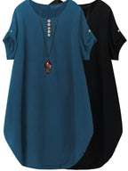 Plus Size, New Plus Size Women's 2pcs Set: Solid Color Dress with Short Sleeves and Women's Top - Peacock blue+black