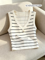 Summer Easy Breathable V-Neck Striped Sleeveless Vest Top for Women, Slim Fit, Can Be Worn Outside Or As a Base Layer, Casual Fashion Commuter Style, Bottoming Shirt - Stripe