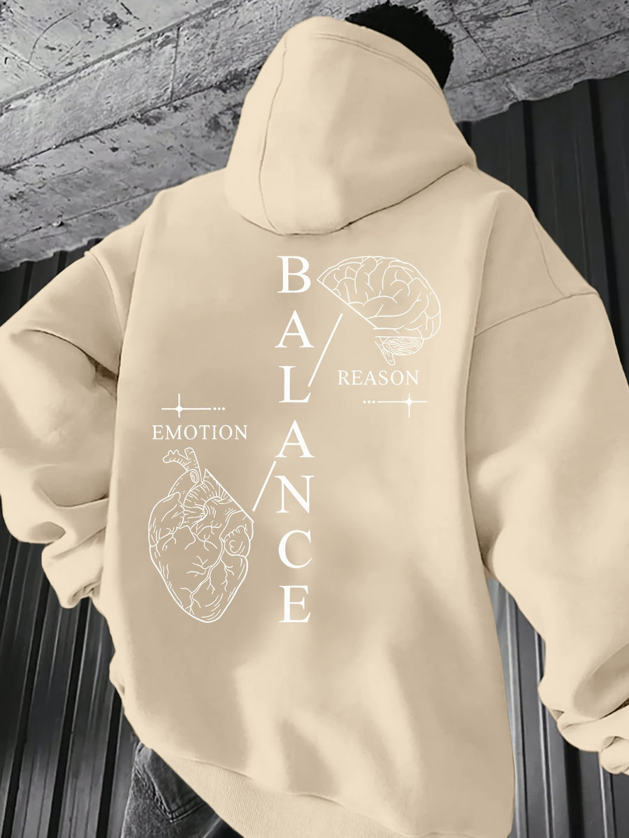 Men'S Autumn Winter Print Hooded Fleece Sweatshirt, Versatile Athletic Casual Loose Hooded Sweater - Khaki
