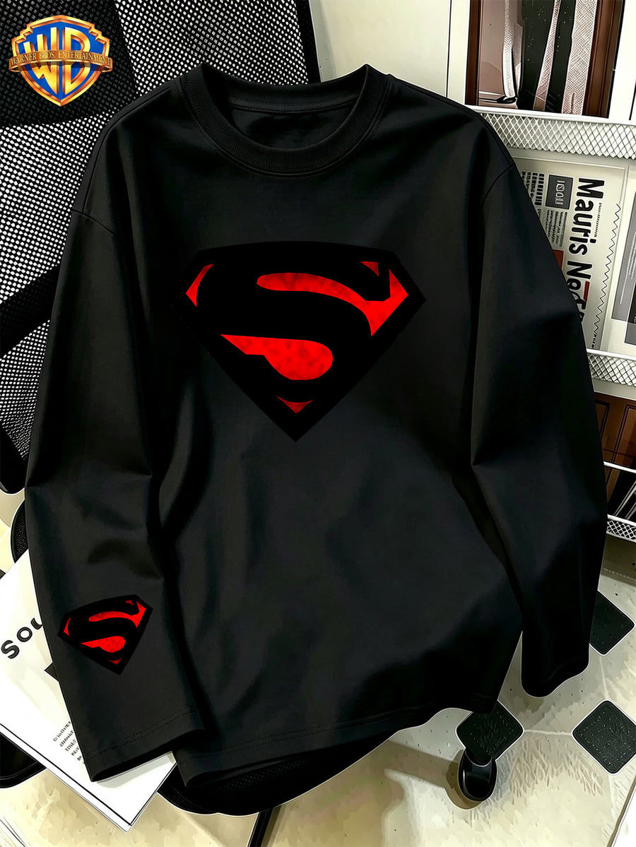 DC Superman Dark Distressed S-Logo Print, Men'S Breathable Athletic Long Sleeve T-Shirt, 100% Round Neck Casual Base Layer, Comfortable And Skin-Friendly for Sports, Exercise, Daily Outings - Black