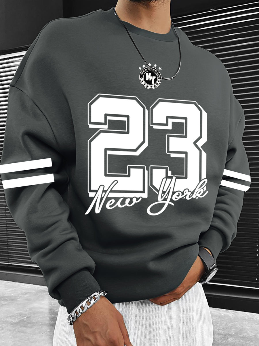 New York 23 American Sport Crewneck Sweatshirt" Vintage College Style Top! A Must-have for American Sport Vintage Enthusiasts, Perfect for Daily Commutes and Light Social Occasions - Grey