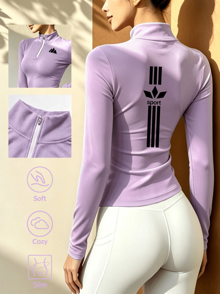 Women'S Soft Zipper Inner Top, Perfect for Cold Autumn And Winter Like Cycling, And Fitness - Taro Purple