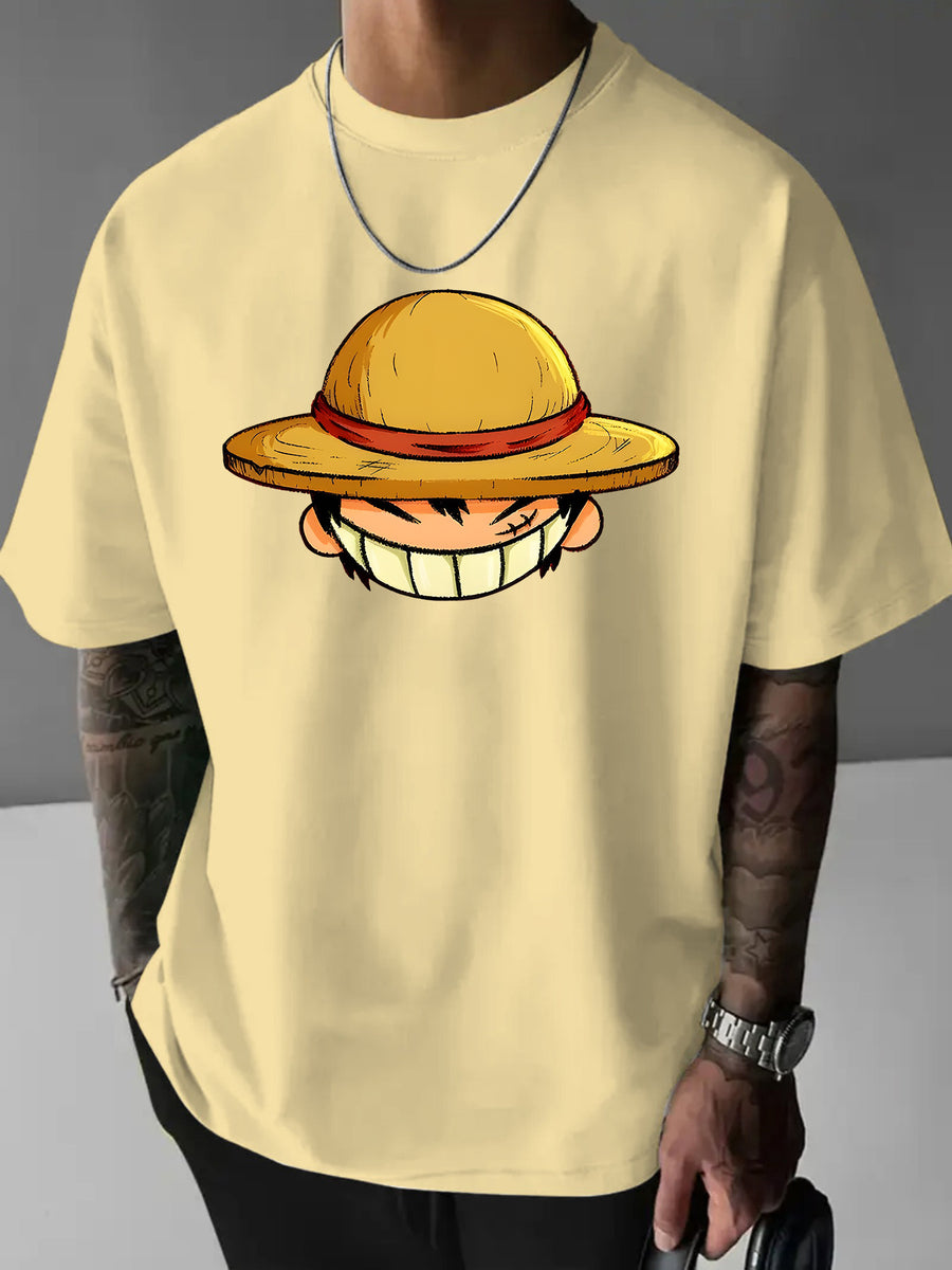 Cartoon Easy Individual Letter Creative Multi-Print Heavyweight Easy Fashion Pure Men'S Short Sleeve T-Shirt Pure New Casual Daily Fashion Loose Round Neck T-Shirt Men'S Clothing Men'S Casual Sports Shirt Men'S Casual Sports T-Shirt Men'S Casual Spo - Apricot
