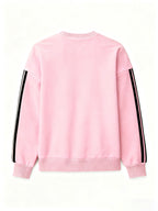 Comfortable and Versatile Women's Clothing, Casual Long-Sleeve Crewneck Sweatshirt with Fun Printed Patterns and Double Stripes, for Women - Pink Color