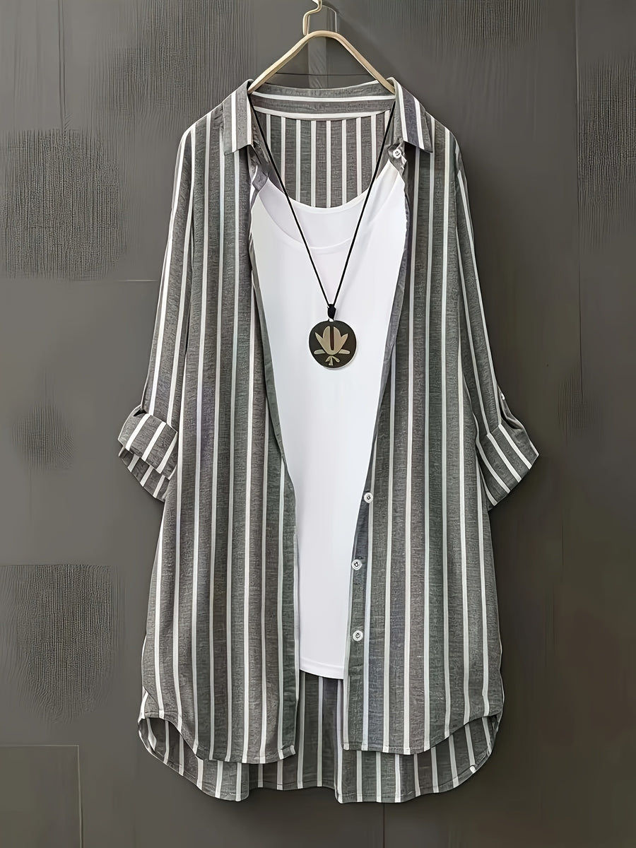 Targeted Development Women'S Long Sleeve Casual Striped Shirt, Suitable for Spring And Autumn - Black And White Color