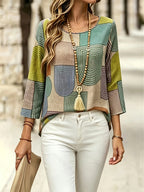 Women's Simple Round-neck Printed Top, Casual Printed Shirt, Spring/summer/autumn Wear, Commuting Outfit - Mixed colors