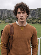 Men'S Corduroy Long-Sleeve Crew-Neck Pullover Leisure Work Outdoor Daily Wear Faux Collar Elbow Patches Design Loose Regular Fit Suitable for Spring, Autumn, And Winter Four Seasons Solid Color Minimalist Tone - Caramel Brown