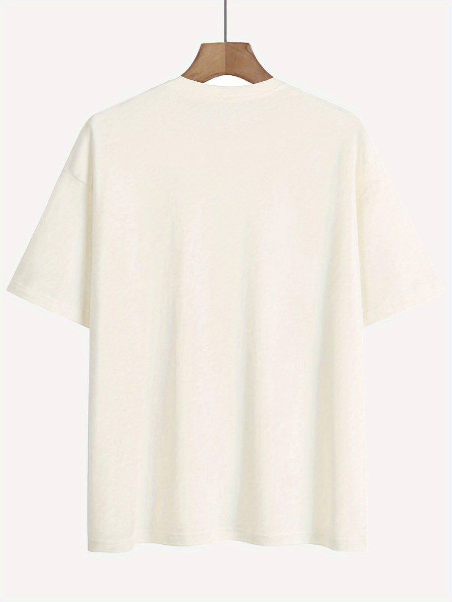 Graphic Print T-shirt, Short Sleeve Crew Neck Casual Top for Summer & Spring, Women's Clothing - Apricot