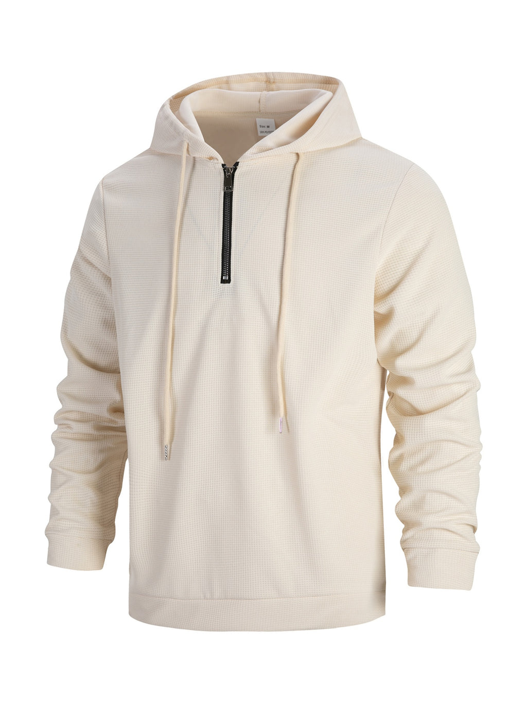 Men's Solid Color Waffle Knit Half-Zip - Lightweight Breathable Half-Zip Hoodie, Long Sleeve Casual Pullover Suitable for Streetwear, Travel, Spring & Autumn Layering, Waffle Texture - Khaki