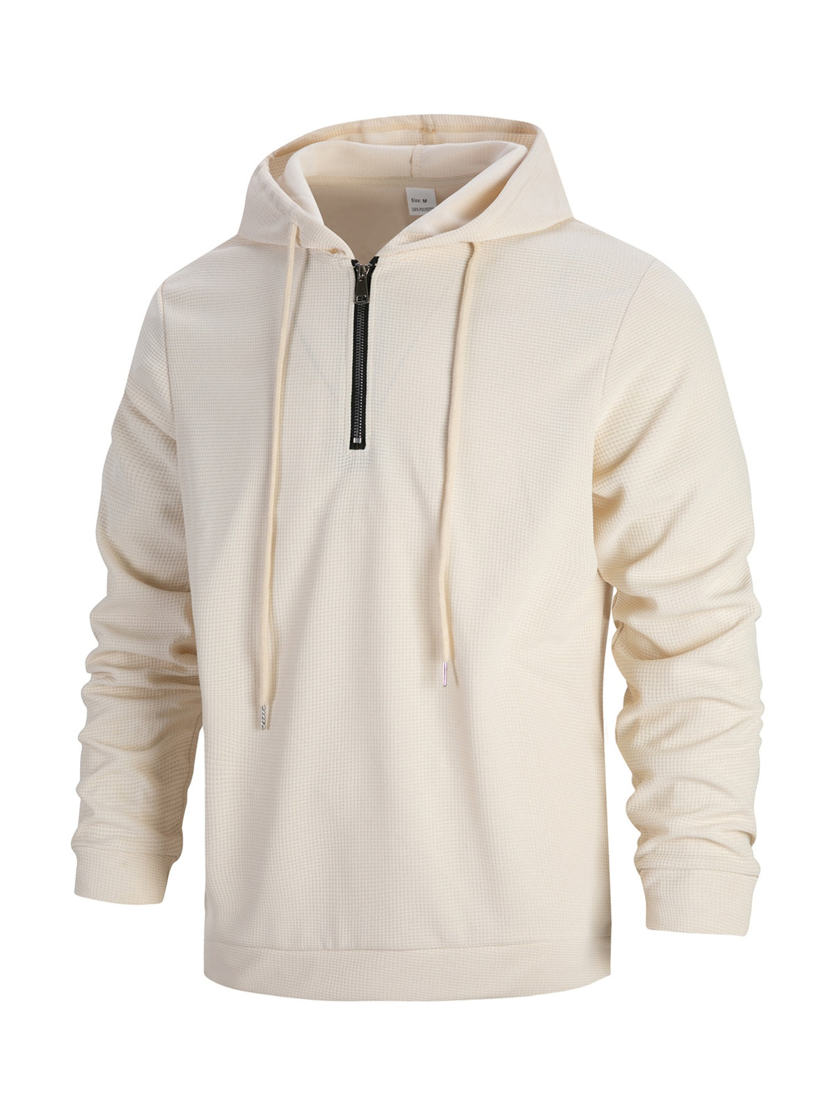 Men's Solid Color Waffle Knit Half-Zip - Lightweight Breathable Half-Zip Hoodie, Long Sleeve Casual Pullover Suitable for Streetwear, Travel, Spring & Autumn Layering, Waffle Texture - Khaki