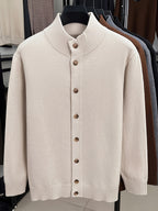 Easy Style Men'S Button-Up Knit Jacket, High-Neck Casual Sweater Coat, Fabric: 45% Acrylic, 26.9%, 22.7% Nylon, 5.4% Velvet Velvet; Stretchy Soft Sweater Outerwear, Suitable for Office And Street Casual Wear - Yami Apricot
