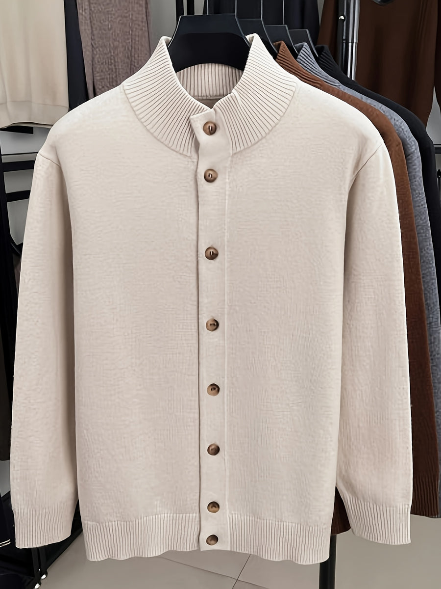 Easy Style Men'S Button-Up Knit Jacket, High-Neck Casual Sweater Coat, Fabric: 45% Acrylic, 26.9%, 22.7% Nylon, 5.4% Velvet Velvet; Stretchy Soft Sweater Outerwear, Suitable for Office And Street Casual Wear - Yami Apricot