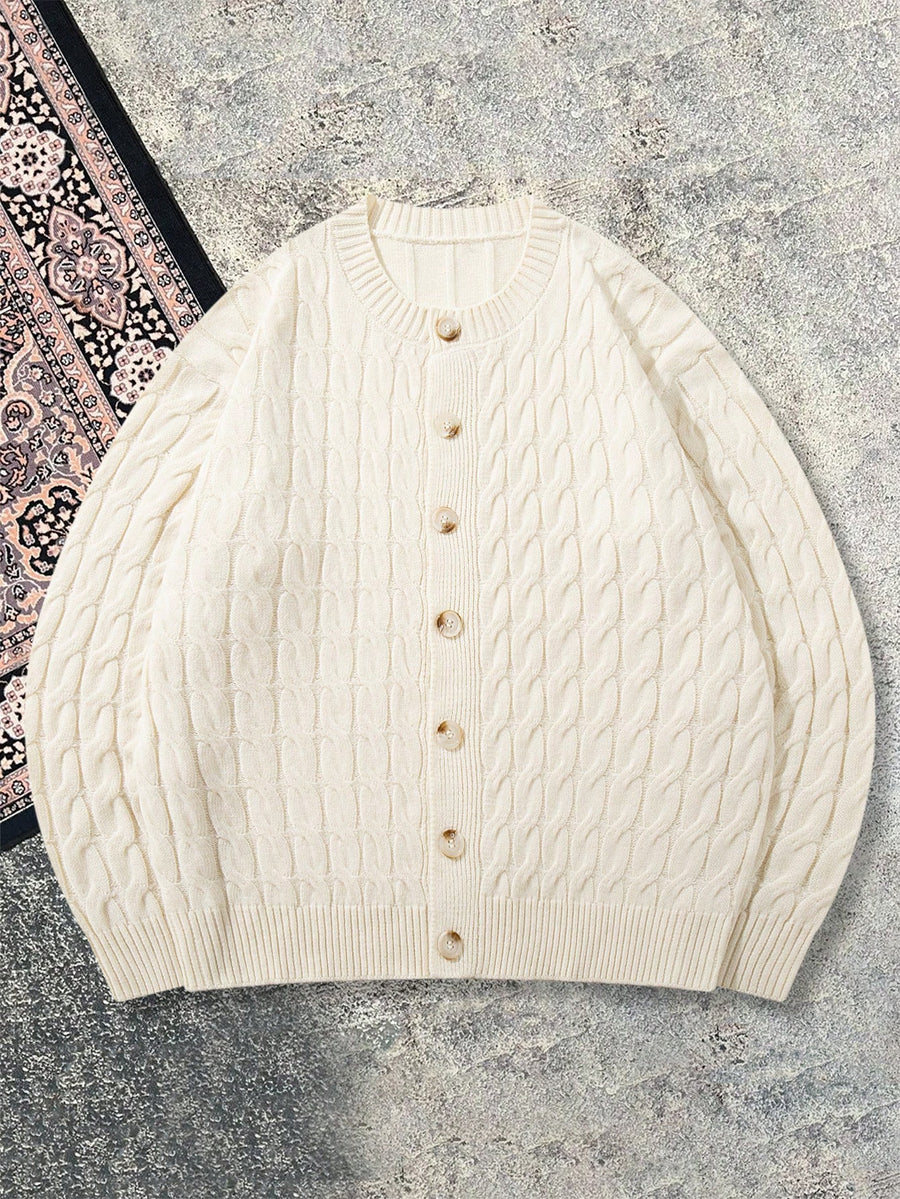 Autumn Winter New Solid Twist Texture Old Money Style Vintage Cardigan Long Sleeve Slim Outerwear Long Sleeve Short Sweater Knit Top Open Front Sweater - Apricot
