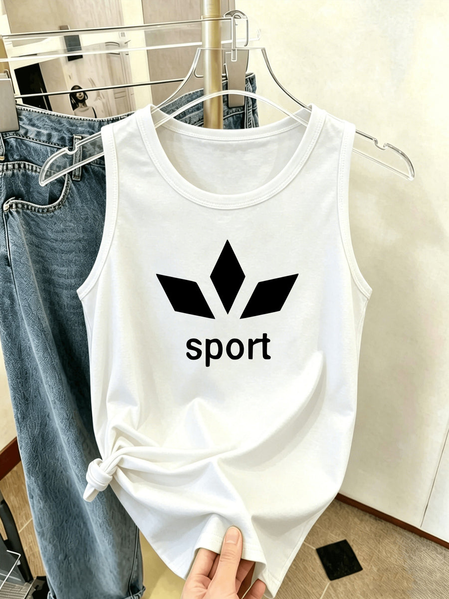 Y2K Women's Sleeveless Tank Top, Simple and Stylish, Casual Fashion, Women's Spring/Summer Casual Swear, Sizes S, M, L, XL, XXL+6417 - White