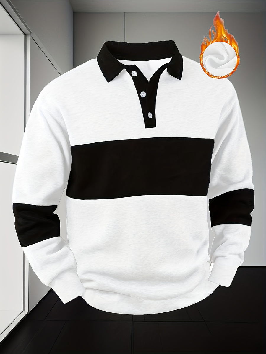 Men'S Casual POLO Shirt with Color Block Design | Button Collar, Loose Fit, Machine Washable, Ideal for Leisure and Gifts - White