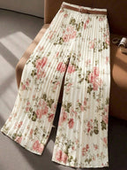Women'S Summer Floral Print Fabric Design Pleated Loose High-End Elegant High-Rhythm Trousers, Suitable for Office, Formal Occasions, Teacher Uniforms, Back To, Travel, Beach, Street Photography, Summer Clothing, Summer Pants, Summer New Products - Mixed colors