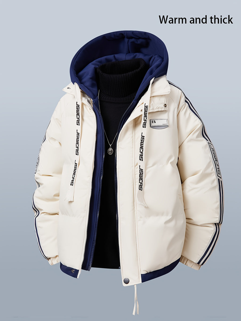 A Stylish And Cozy Hooded Jacket for Men, Featuring a Faux Two-Piece Design, Perfect for Winter - Apricot