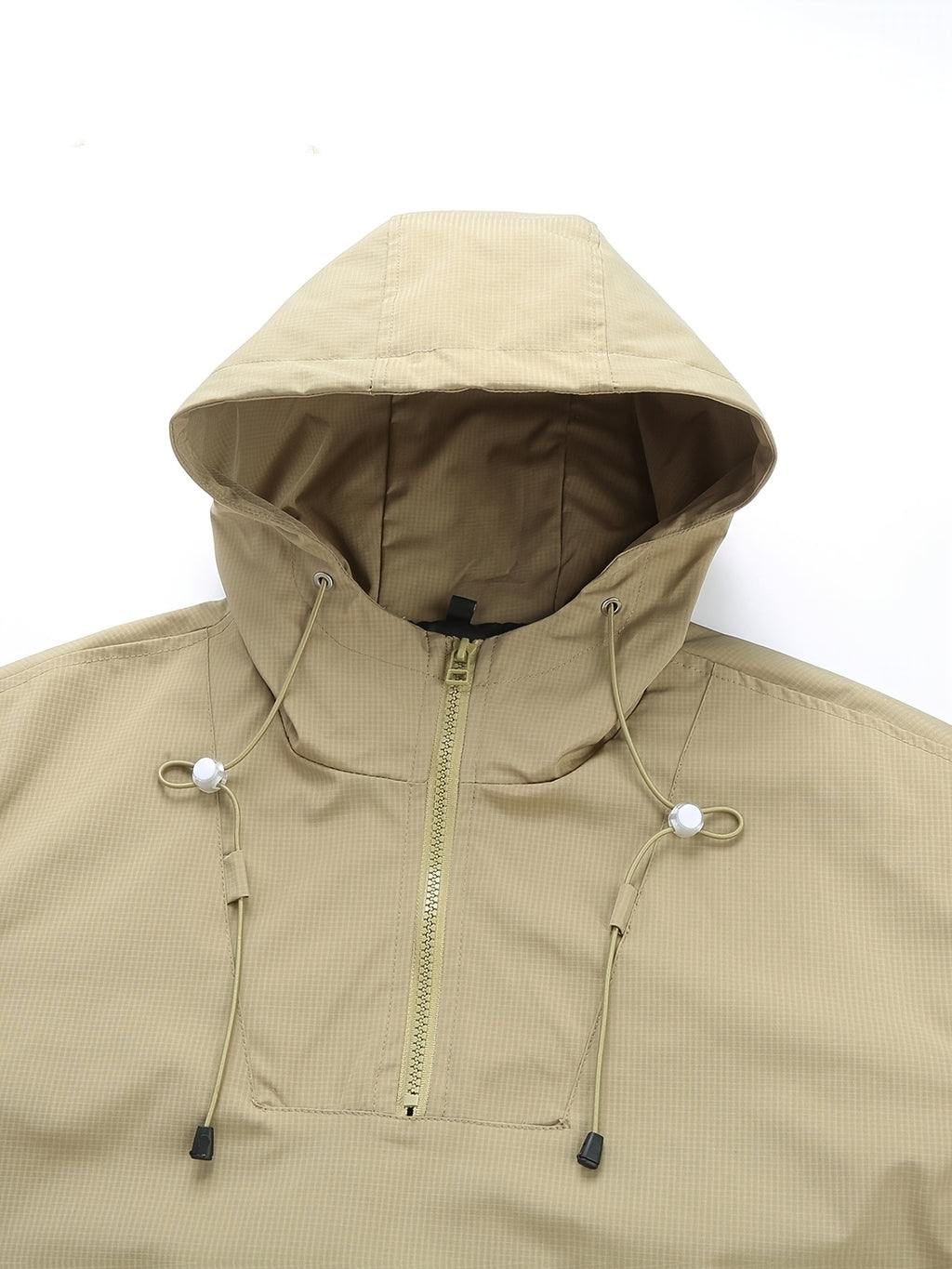 Men's Autumn/Winter Outdoor Fashion Jacket, Solid Color Half-Zip Hooded Softshell Windbreaker, Tear-Resistant Fabric, Suitable for Camping, Hunting, Cycling, Mountaineering, and Workwear, Also for Office Daily Commuting - Khaki