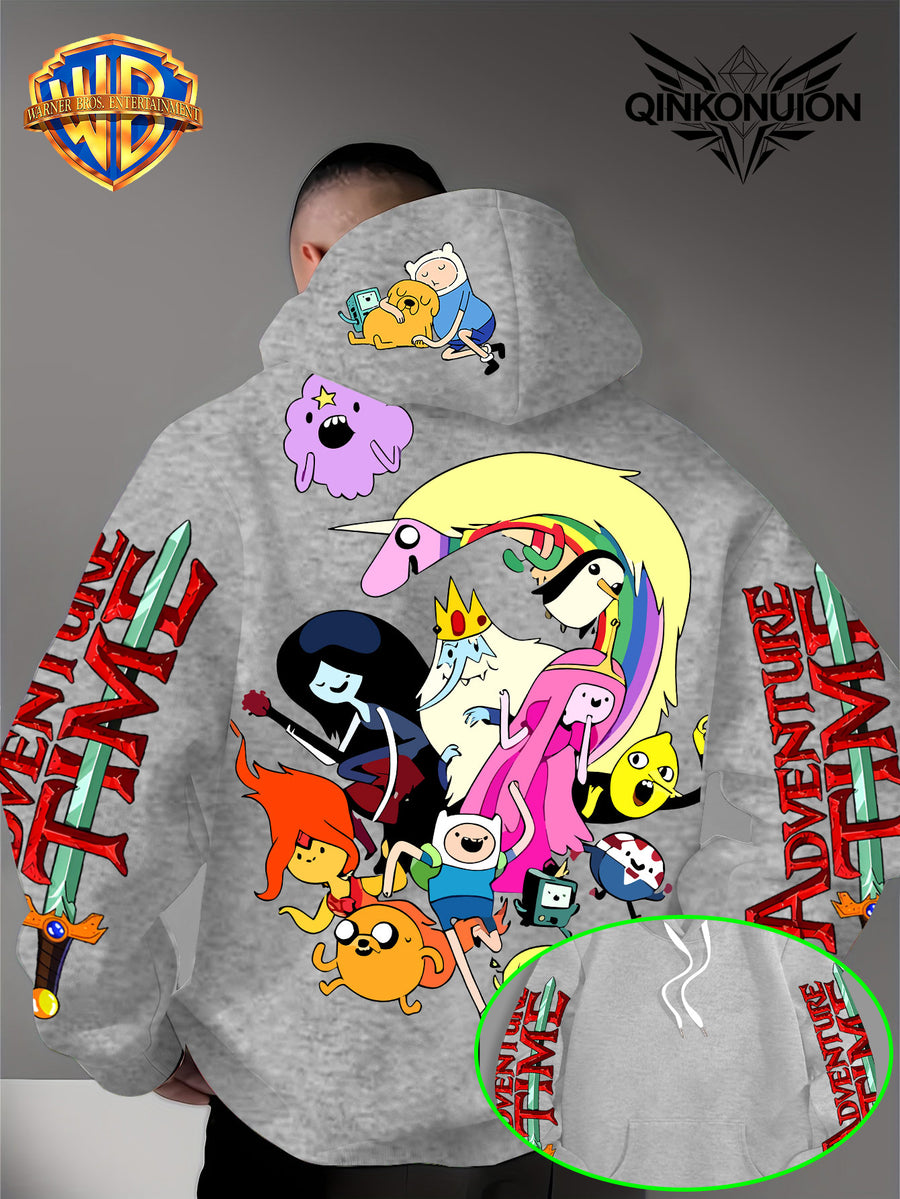 Warner Official Men's Hooded Sweatshirt, Adventure Treasure Colorful All Party Carnival Gathering Print Design, Machine Washable, Warm and Casual for Autumn and Winter, Daily Drawstring Hooded Sweatshirt, Multifunctional Sports and Leisure Loose Fit - Light Grey