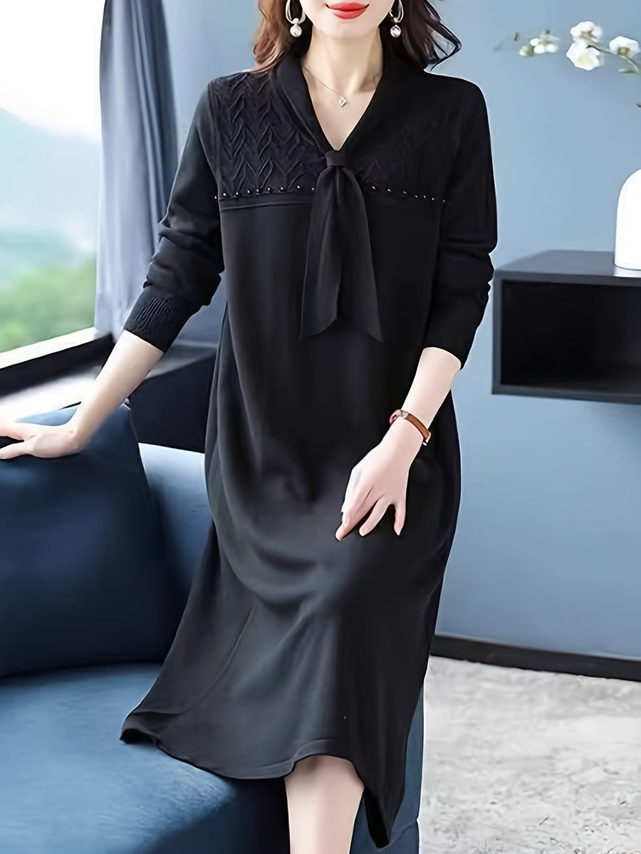 Solid Mid-Length Sweater Skirt Women'S 2026 Autumn Winter New Loose All-Match Temperament Age-Reducing Sweater Dress - Black