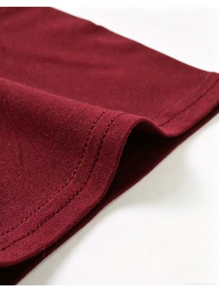 Men'S Henley Collar Cross-Strap Short Sleeve T-Shirt, Subtle Golden Stag Head Print, Delicate Skin-Friendly Fabric, Comfortable And Breathable Non-Tight Fit, Sophisticated Detail for Mature Style, Farewell to Dullness And Enhanced Premium Look - Burgundy