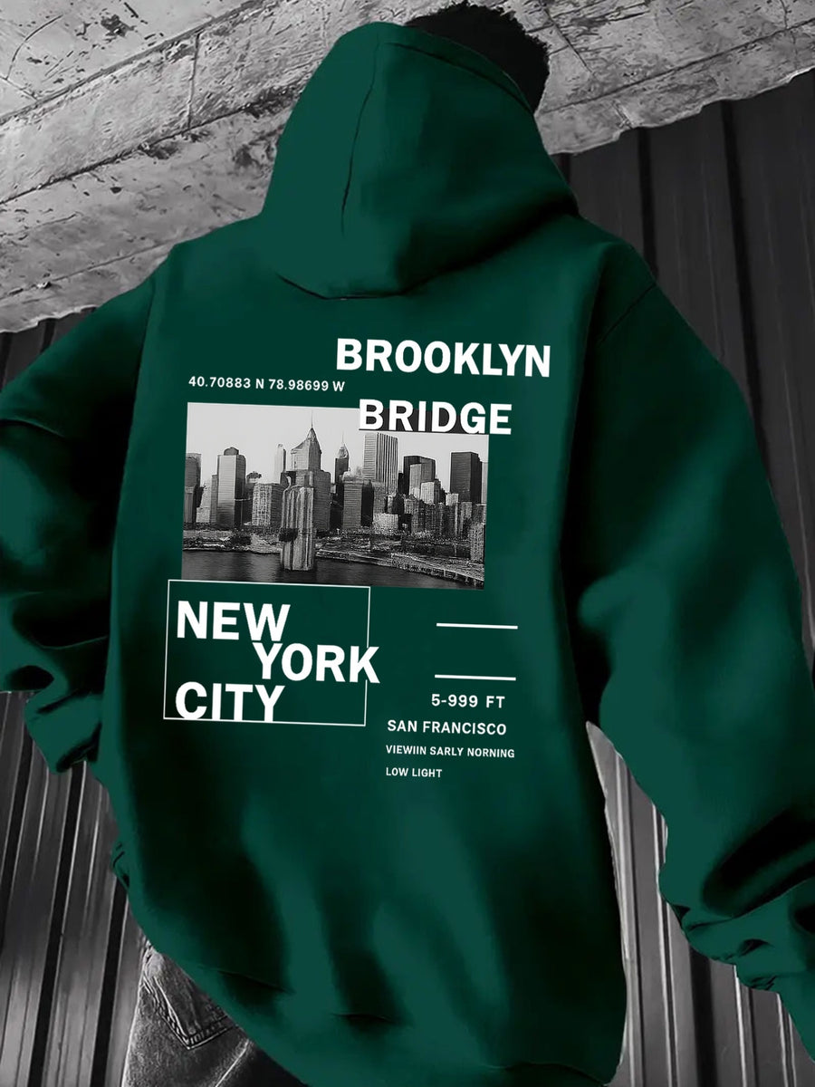Men's Hoodie - Street Style Hoodie, Loose Fit for Daily and Formal Wear, Urban Style, Style Pattern Printed Design, Durable Material, Casual Top, Urban Lifestyle - Heavy Duty Hoodie for Winter Warmth with Velvet - Dark Green