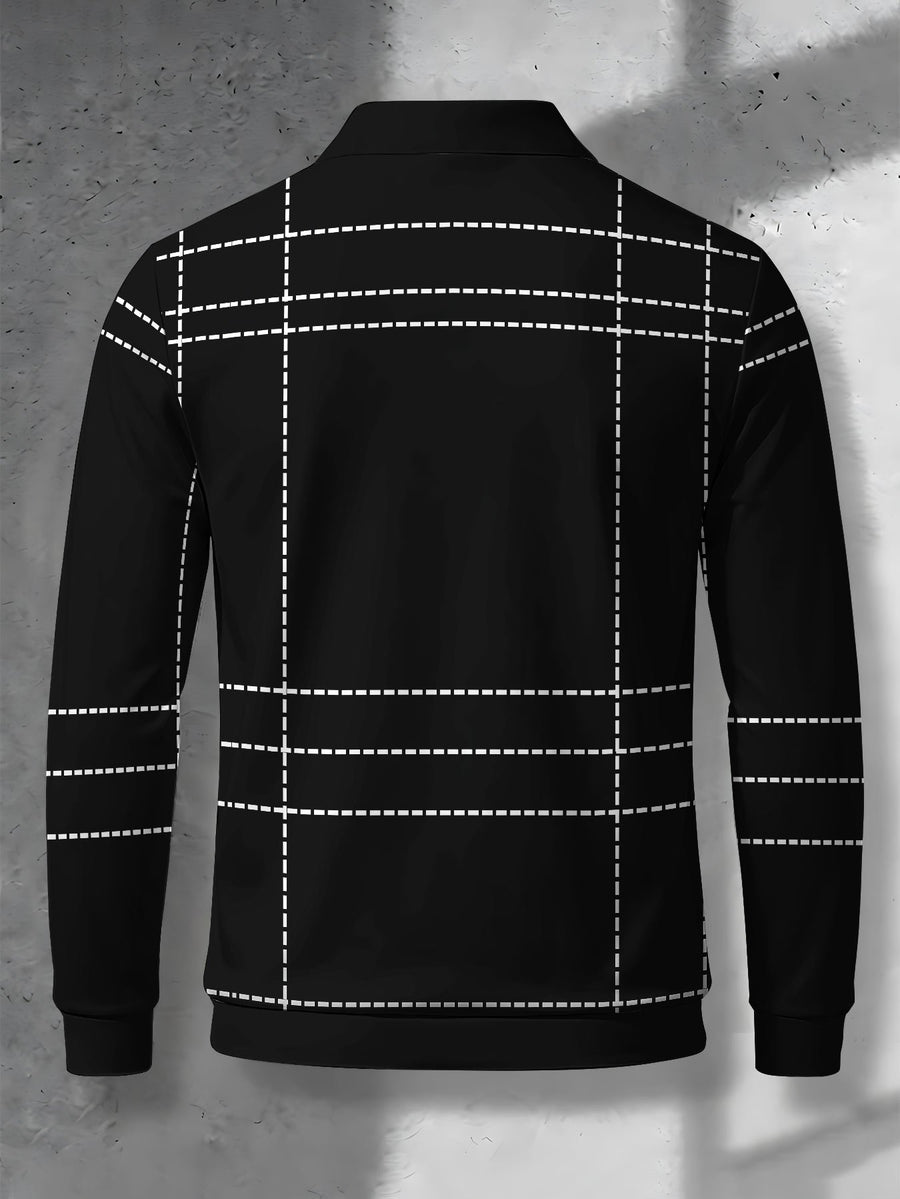 Men's Lapel Half-Zip Polo Shirt, Geometric Vintage Style Casual Polo Top, Suitable for Spring and Autumn Wear, Gift for Boyfriend - Mixed colors