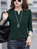 Elegant Fashionable Women'S Top | Solid Color, Regular Length, Suitable For Spring/Summer - Dark Green