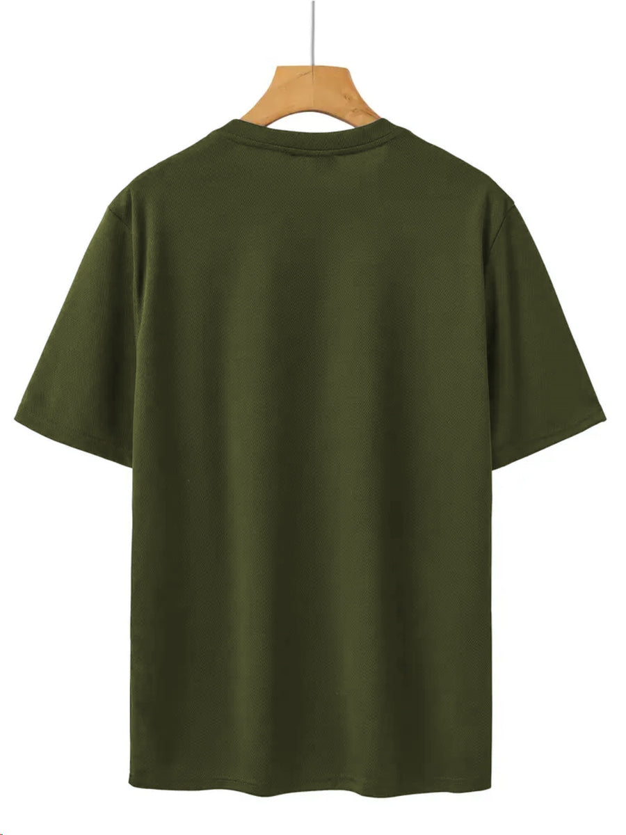 Men's Summer Casual Sports T-Shirt Colorful Trefoil Print Design Street Casual Trendy Design Suitable for Multiple Occasions Sporty Style Round Neck Breathable Quick-Dry Daily Wear - Army Green