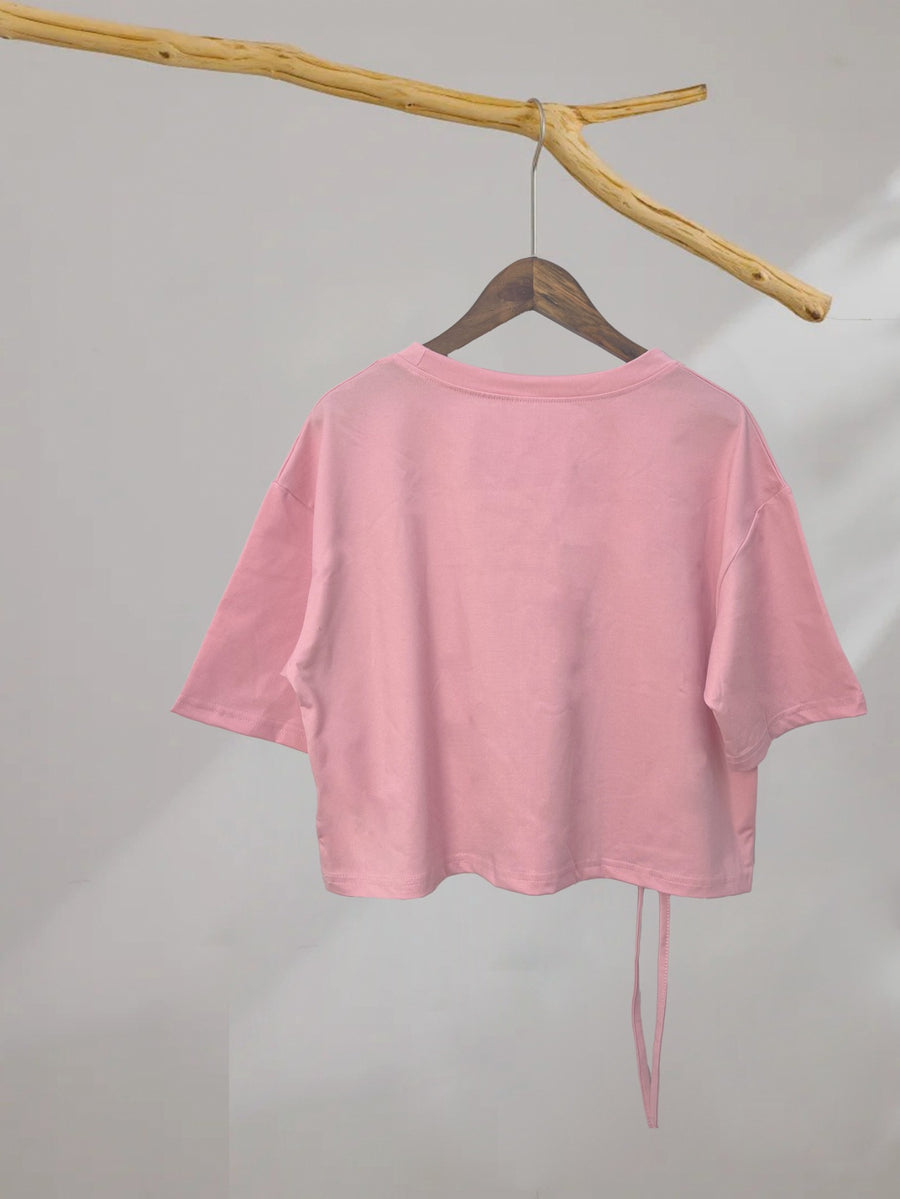 New Women'S Casual Short-Sleeve T-Shirt - Featuring a Cute Cat Head Print, Comfortable Loose Fit, Drawstring Hem Design That Reveals The Waist, Made from Soft Fabric, Machine Washable, Perfect for Spring And Summer Fashion, Suitable for Travel - Peach