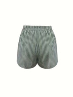 Western Style Women'S Striped Casual Shorts, Summer Loose Wide-Leg Home Pants, Wearable Outside - Dark Green