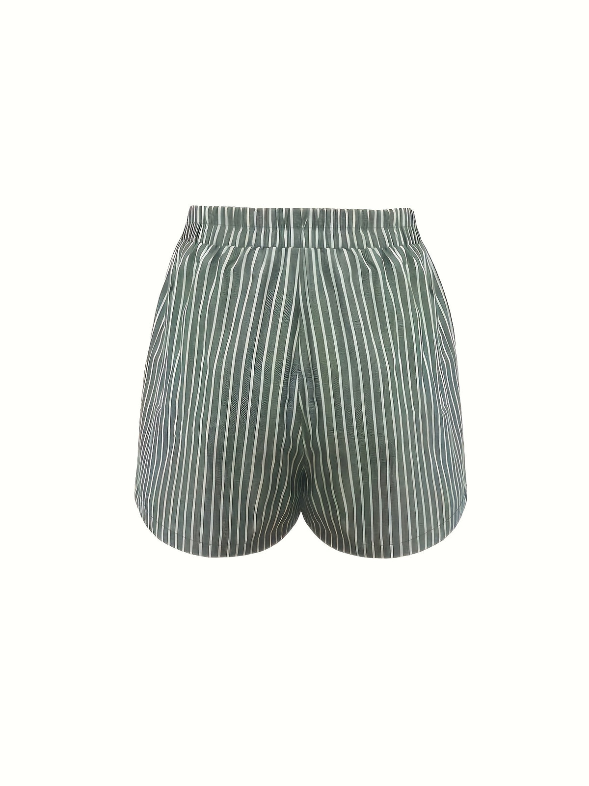 Western Style Women'S Striped Casual Shorts, Summer Loose Wide-Leg Home Pants, Wearable Outside - Dark Green