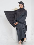 1pc Headless Scarf: Elegant Cuff Drawstring, Comfortable and Casual Solid Color, Suitable for Outdoor Travel and Daily Wear. Loose Women's Abaya Dress. Abayas for Women, Muslim, Women's Long Dresses, Oriental Arabic Robe, Abaya Dress - Dark Gray