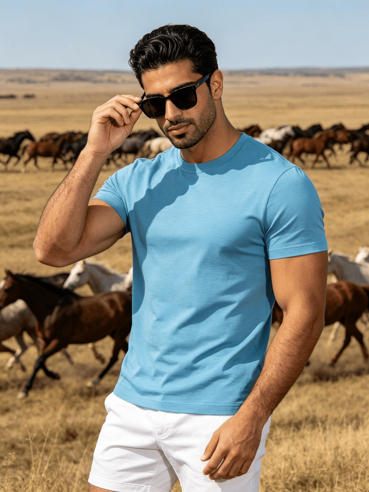Fashion Athletic Men'S T-Shirt, Spring Summer New Style, Casual Versatile, Comfortable Breathable Lightweight, Trendy Slim Fit, Soft Skin-Friendly Fabric, Individual Premium - Sky Blue
