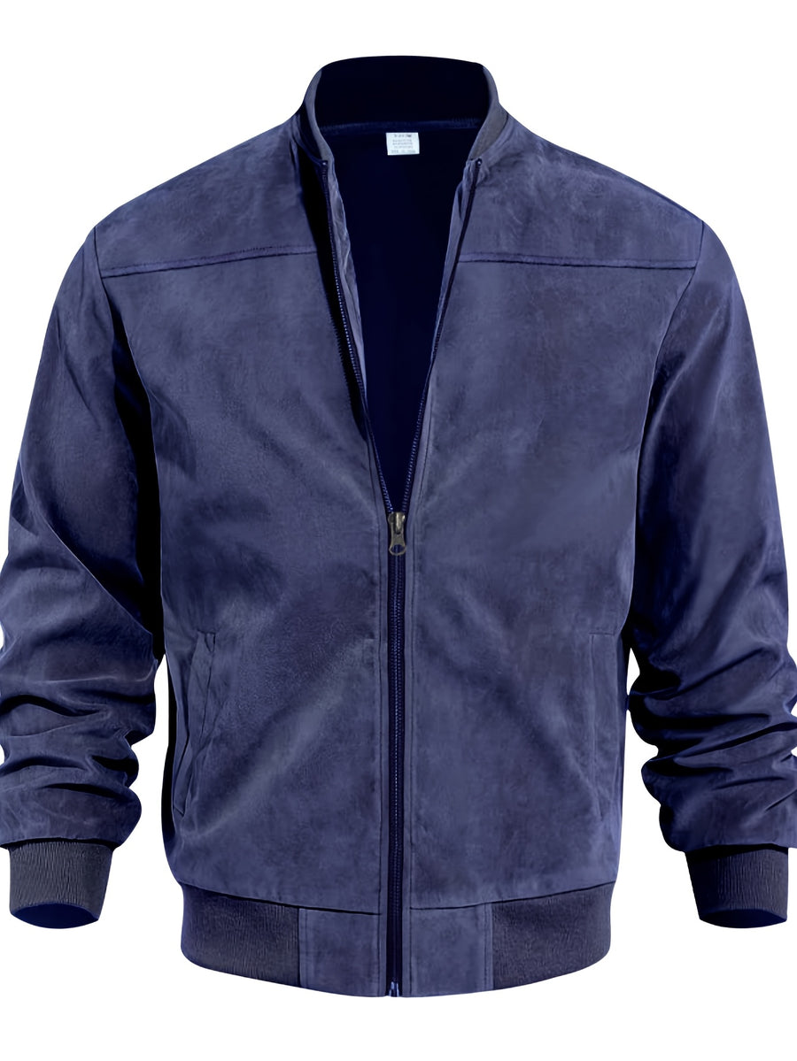 Whale Crossing OBM Early Autumn New Outdoor Men's Stand Collar Zipper Jacket - Navy Color