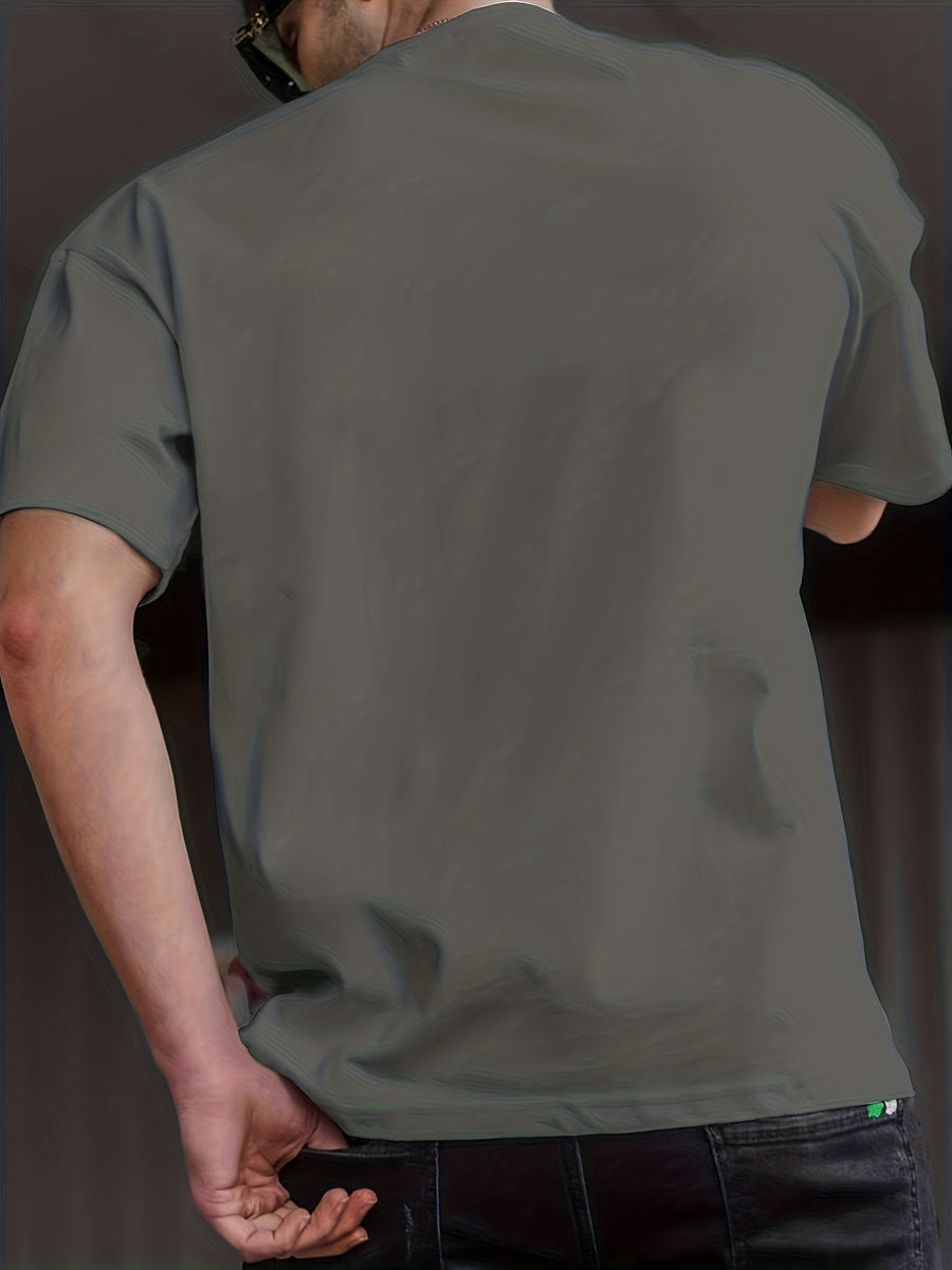 Trendy Printed T-Shirts for Men, Regular Standard Fit Comfortable Short Sleeve Casual Tee, Versatile Everyday Fashion Outfit Top - Dark Gray