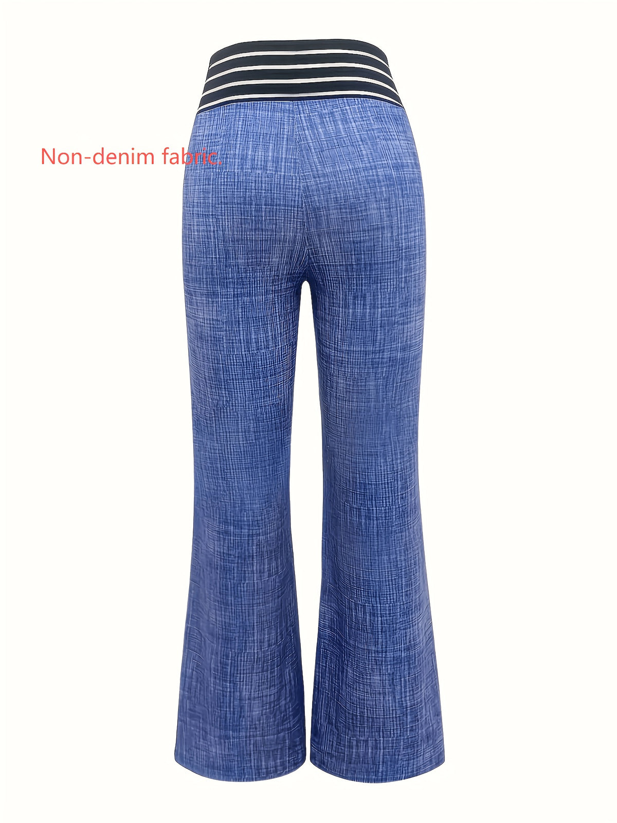 [Printed Pants - Not Faux Denim Fabric]Women'S All-Season Imitation Faux Denim Cross-High Waist Elegant Loose Wide-Leg Pants - Royal Blue