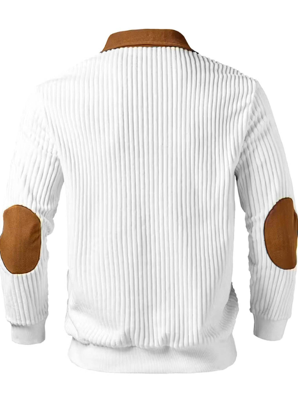 Men'S Contrast Half-Zipper Polo, with Brown Patchwork, Bi-Color Design Men'S Long Sleeve - White