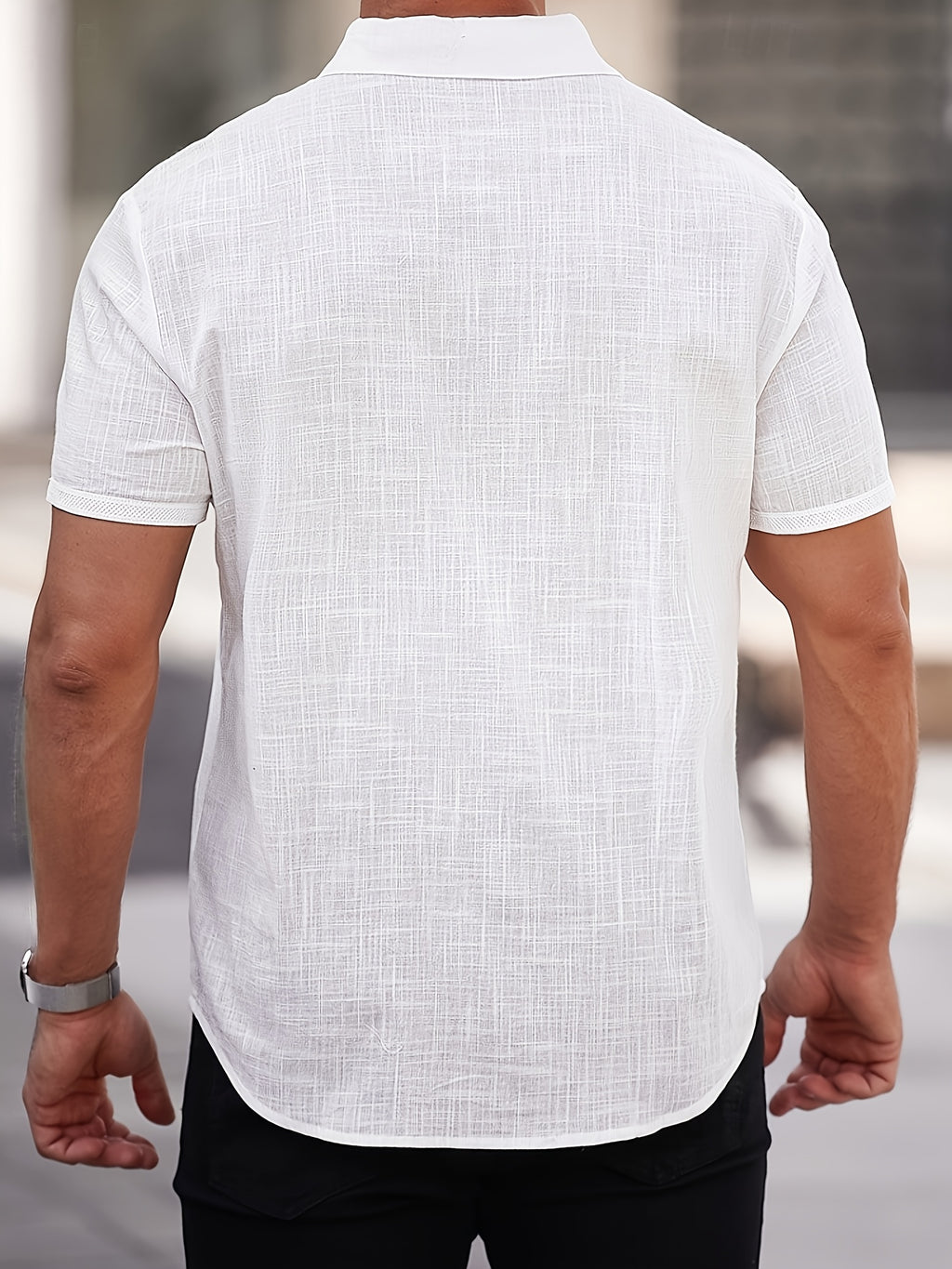 Men'S Casual Short Sleeve Pocket Shirt for Summer - White
