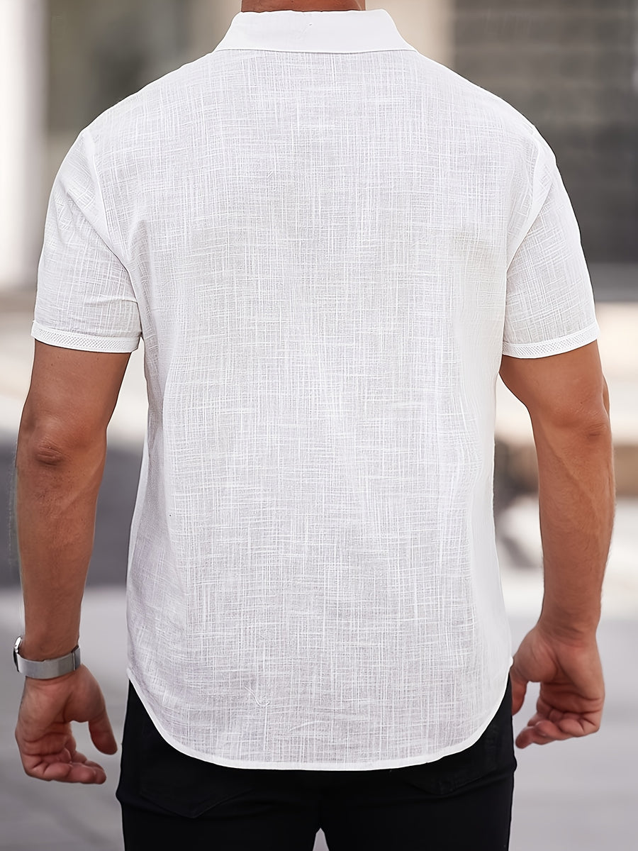 Men'S Casual Short Sleeve Pocket Shirt for Summer - White